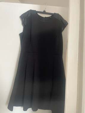 Mossimo Little black Dress with faux leather cap sleeve and piping on neck XXL